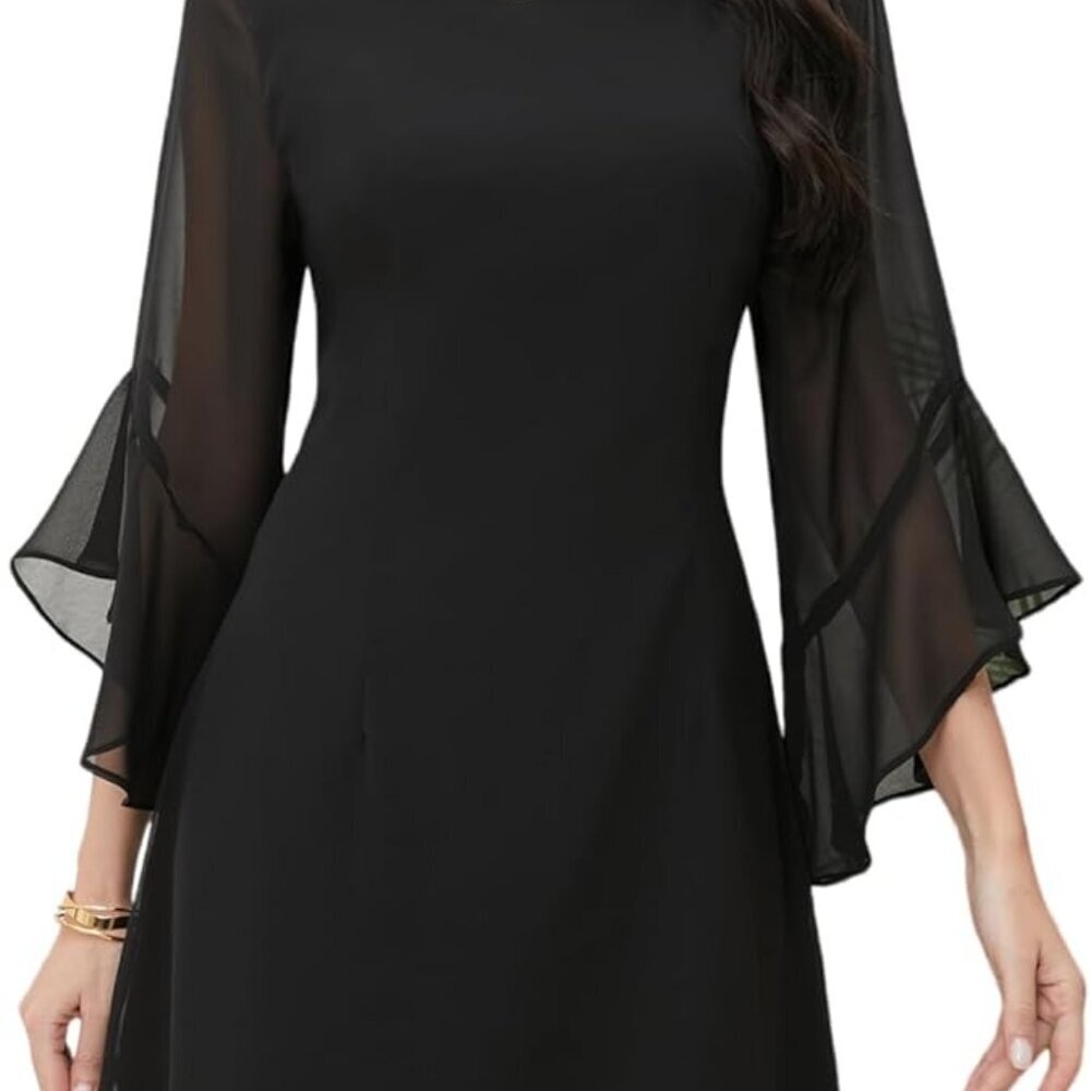 Women's Summer Chiffon Dress 3/4 Sleeve Casual Work Office Wedding Guest